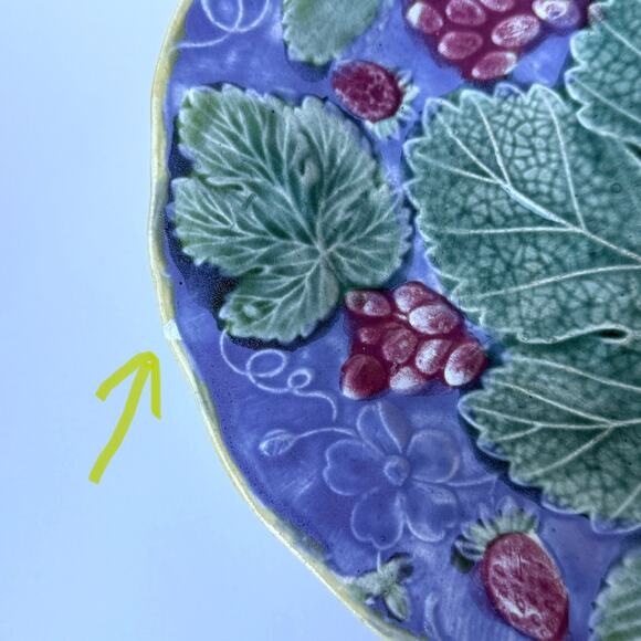 Wedgwood Majolica Grape Strawberry Leaf Pattern Plate 9" Antique 19th Century - Picture 5 of 6